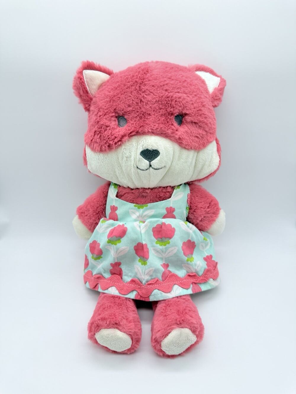 The Peanut Shell Mila Pink Fox in Flowered Dress Plush Stuffed Animal Toy 16"